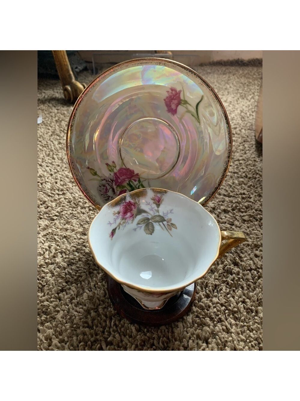 Vintage Enesco January Carnation Tea Cup & Saucer Set